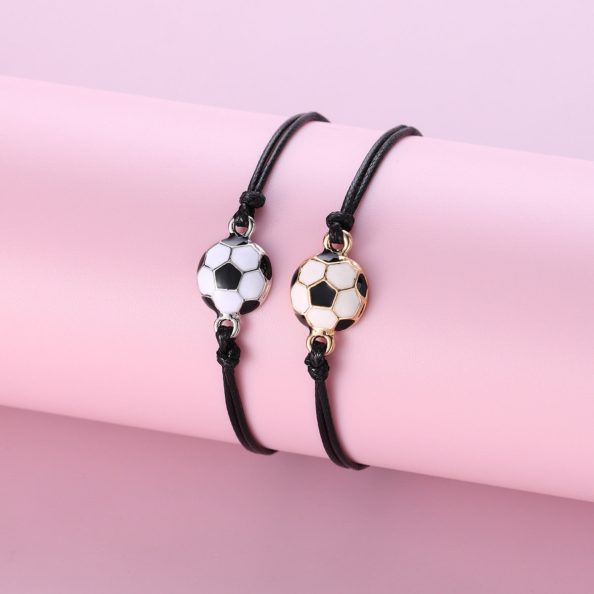 Set of 2 Adjustable Football Friendship Cord Bracelets - BFF Best Friends Forever - Fancy - To share