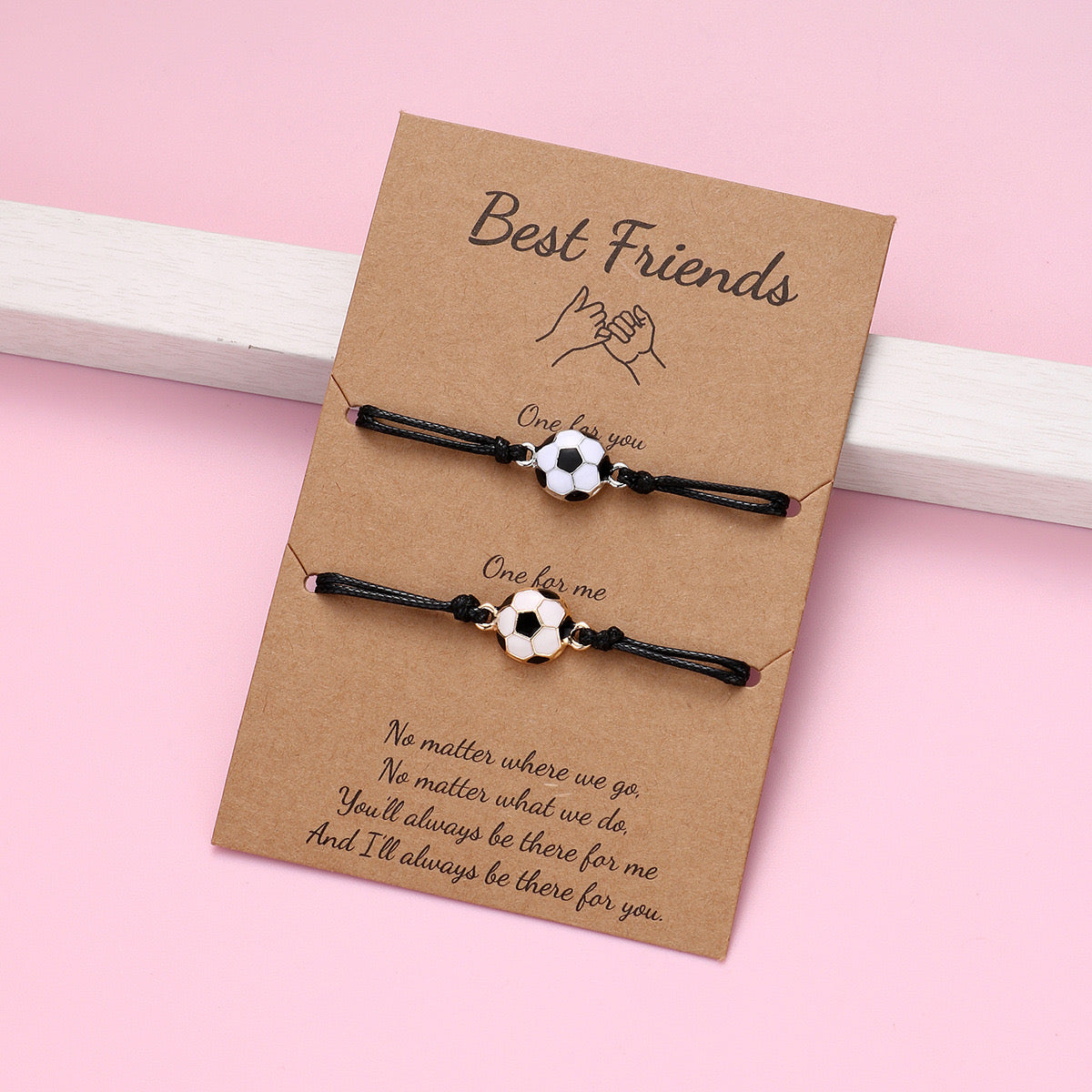 Set of 2 Adjustable Football Friendship Cord Bracelets - BFF Best Friends Forever - Fancy - To share