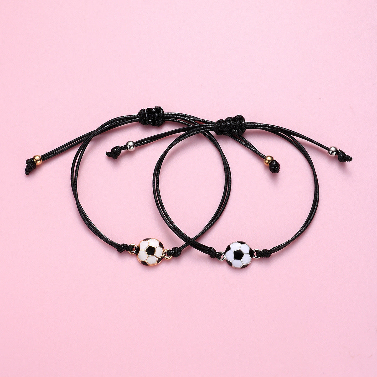Set of 2 Adjustable Football Friendship Cord Bracelets - BFF Best Friends Forever - Fancy - To share