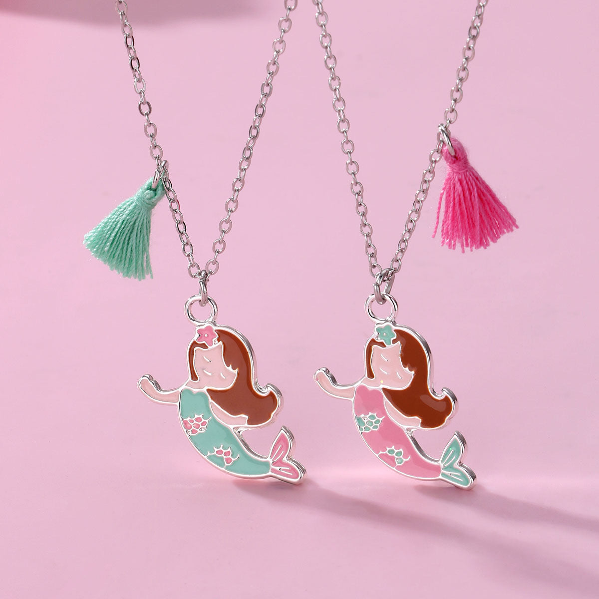 Lot de 2 Colliers D'amitié - Sirène Pompon - BFF - Best Friends Forever - Pendentif Doré ou Argenté - A partager
