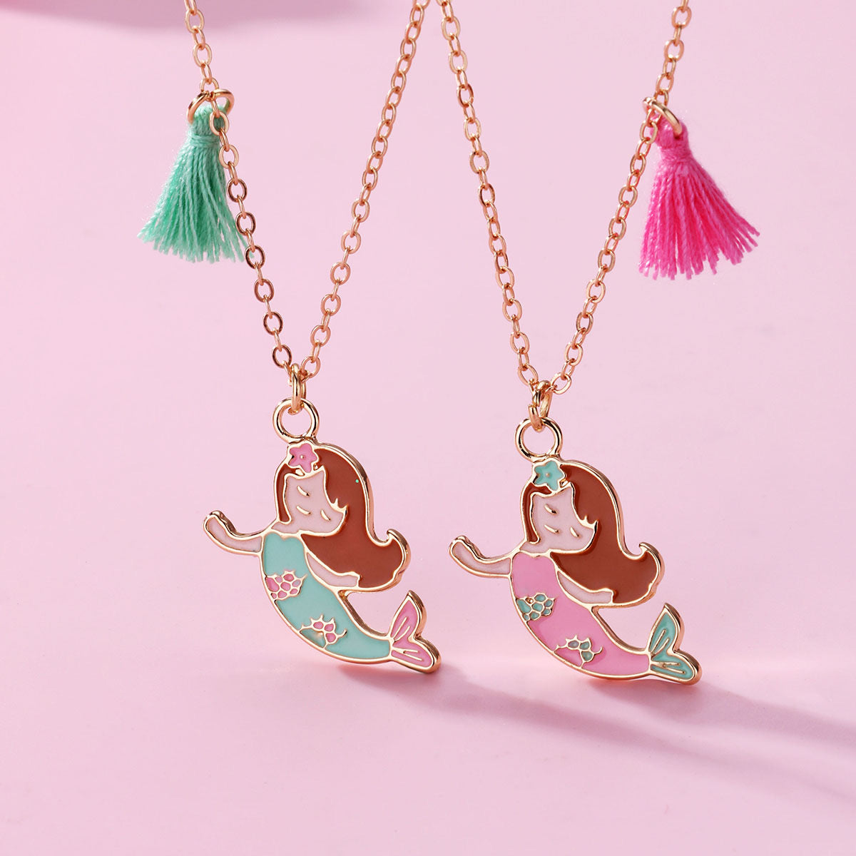 Lot de 2 Colliers D'amitié - Sirène Pompon - BFF - Best Friends Forever - Pendentif Doré ou Argenté - A partager