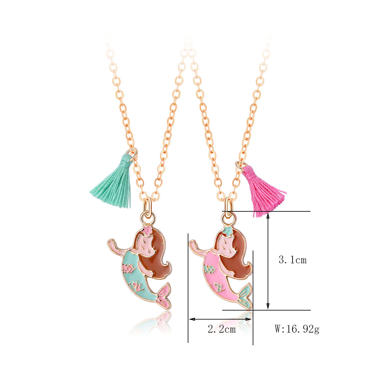 Lot de 2 Colliers D'amitié - Sirène Pompon - BFF - Best Friends Forever - Pendentif Doré ou Argenté - A partager
