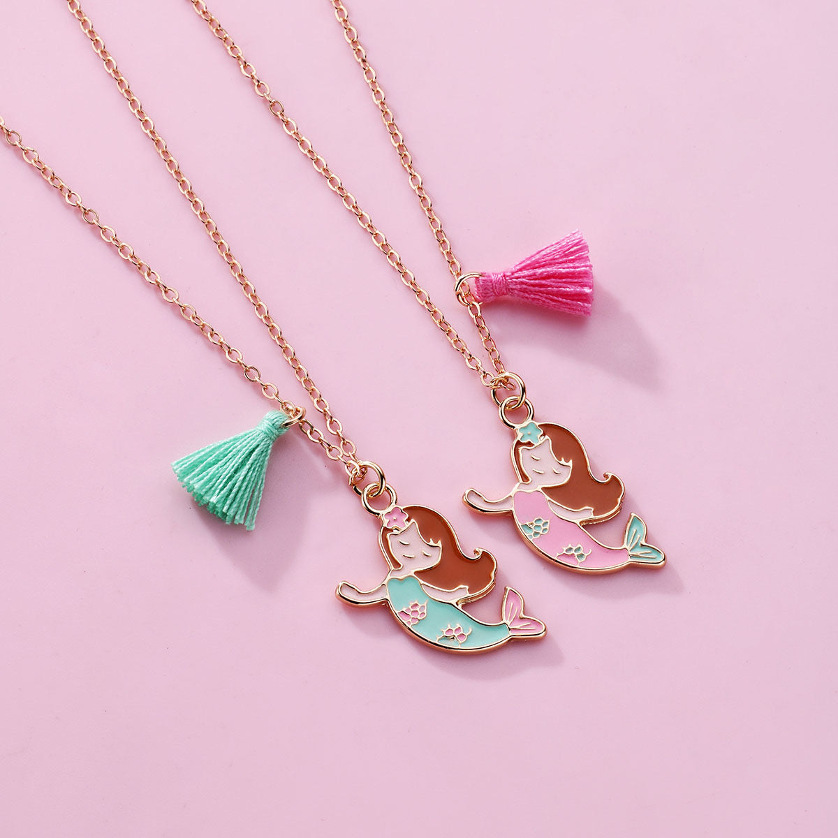 Lot de 2 Colliers D'amitié - Sirène Pompon - BFF - Best Friends Forever - Pendentif Doré ou Argenté - A partager