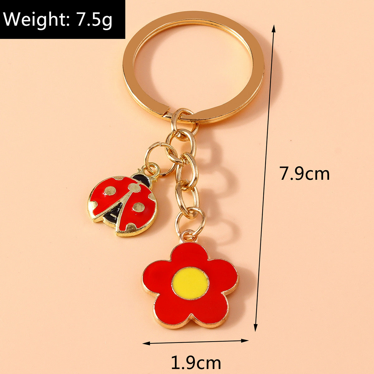 Porte Clés - Coccinelle Fleur - Coléoptères - Métal - Pendentif Sac Kawaii Mignon