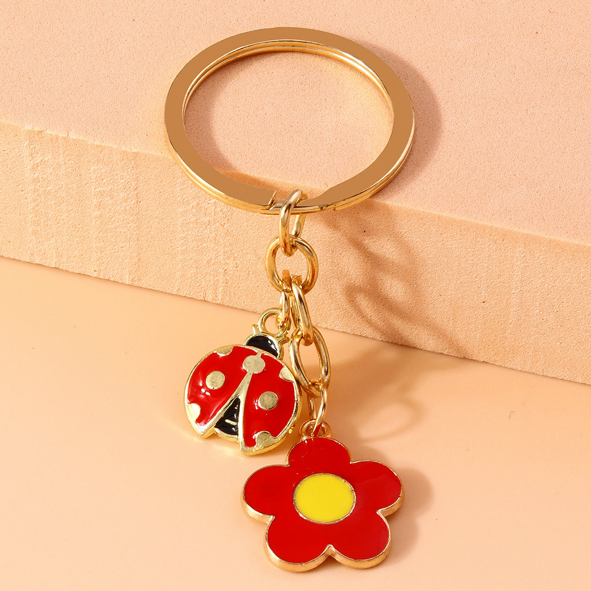 Porte Clés - Coccinelle Fleur - Coléoptères - Métal - Pendentif Sac Kawaii Mignon