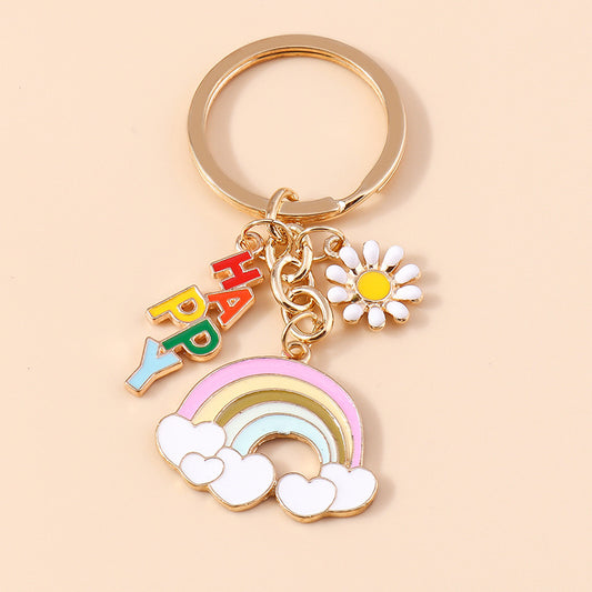 Porte Clés - Arc en Ciel - Fleur - Métal - Pendentif Sac - Kawaii - Mignon