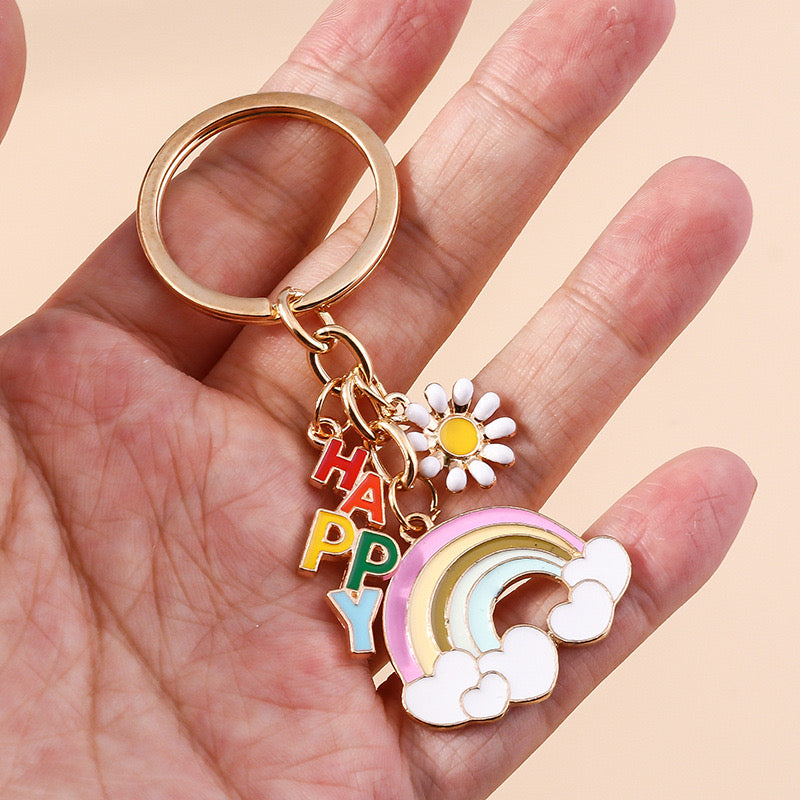 Porte Clés - Arc en Ciel - Fleur - Métal - Pendentif Sac - Kawaii - Mignon