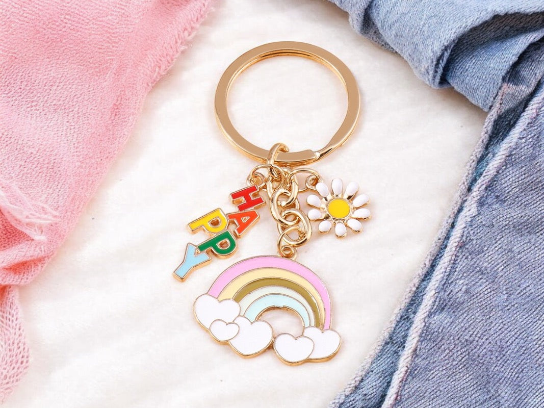 Porte Clés - Arc en Ciel - Fleur - Métal - Pendentif Sac - Kawaii - Mignon
