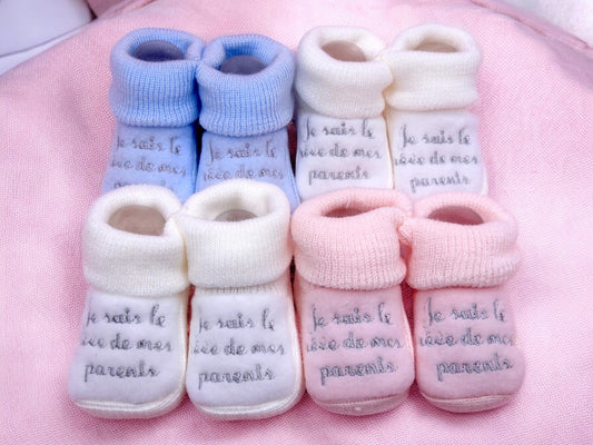 Chaussons Bébé - Taille 0-6 Mois - Je suis le rêve de mes parents - Brodés Naissance Layette - Annonce Grossesse