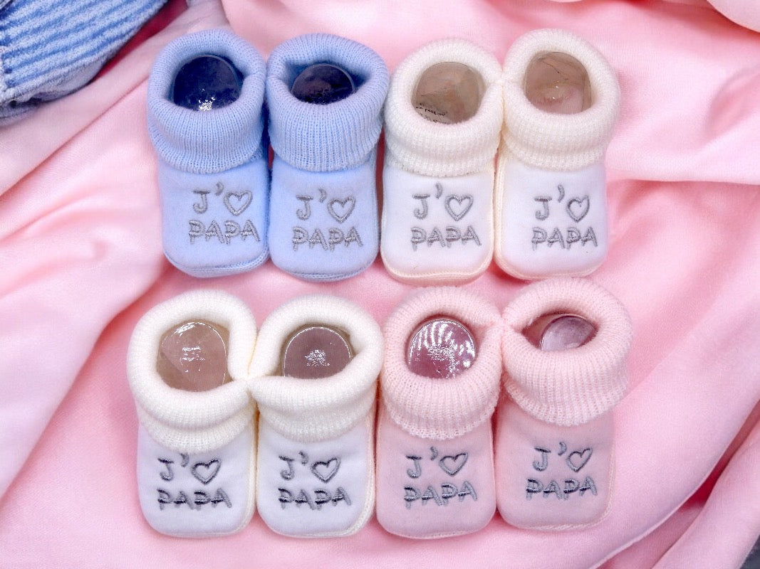 Chaussons Bébé - Taille 0-6 Mois - J'aime Papa - Brodés Naissance Layette - Annonce Grossesse