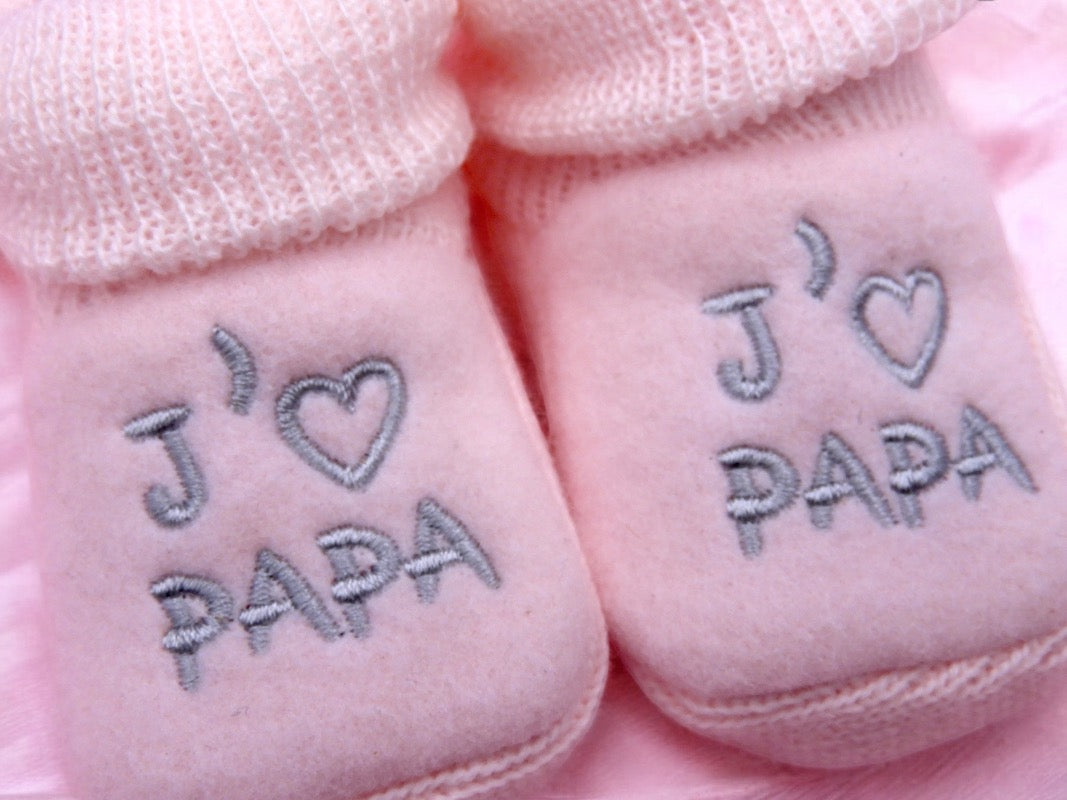Chaussons Bébé - Taille 0-6 Mois - J'aime Papa - Brodés Naissance Layette - Annonce Grossesse