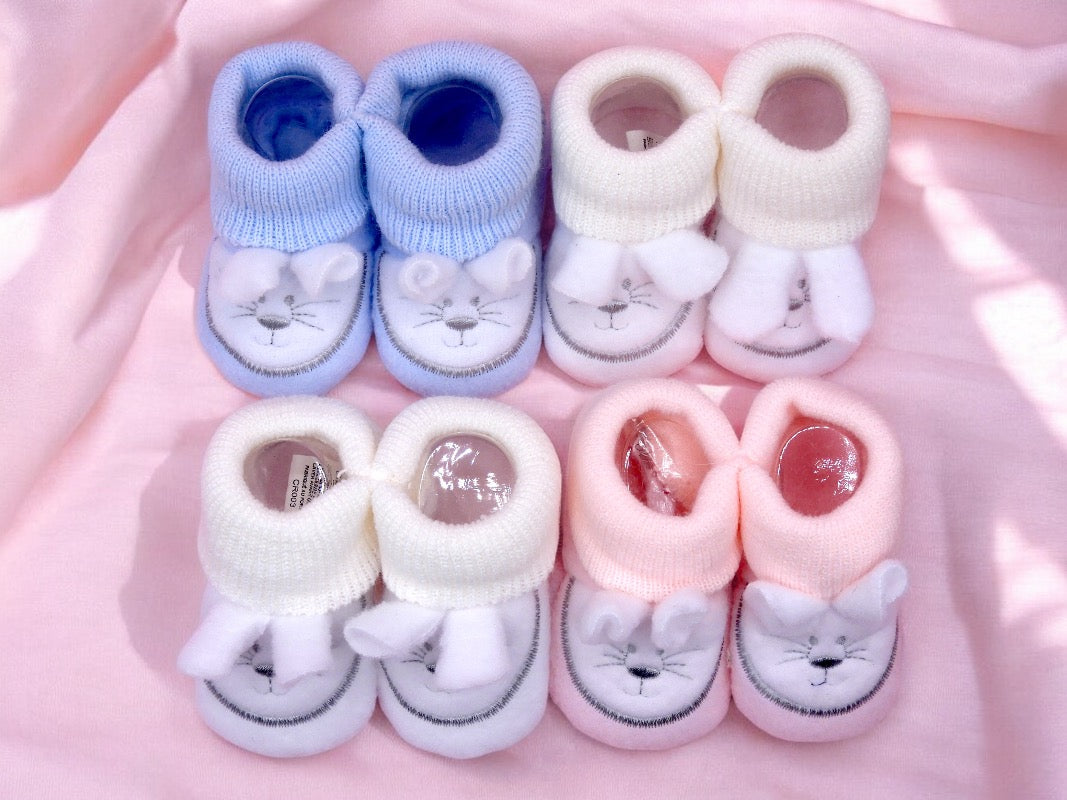Chaussons Bébé - Taille 0-6 Mois - Lapins - Brodés Naissance Layette - Annonce Grossesse