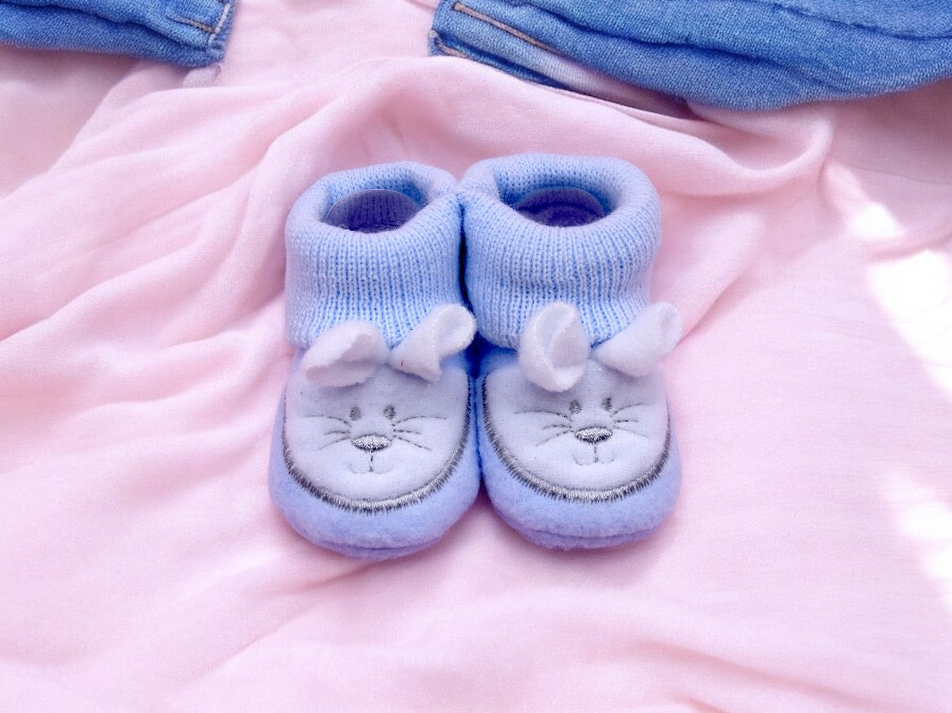 Chaussons Bébé - Taille 0-6 Mois - Lapins - Brodés Naissance Layette - Annonce Grossesse