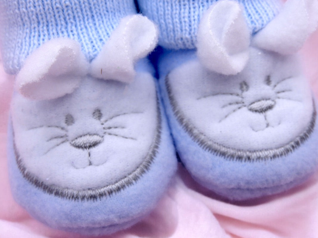 Chaussons Bébé - Taille 0-6 Mois - Lapins - Brodés Naissance Layette - Annonce Grossesse