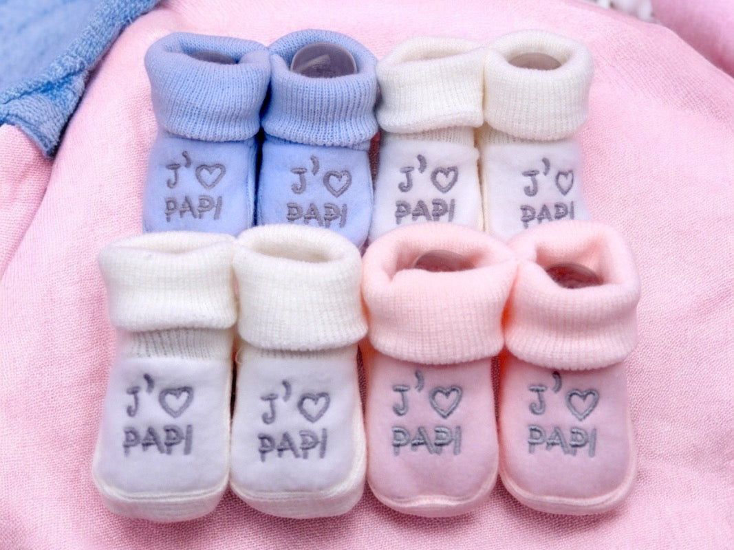 Chaussons Bébé - Taille 0-6 Mois - J'aime Papi - Brodés Naissance Layette - Annonce Grossesse