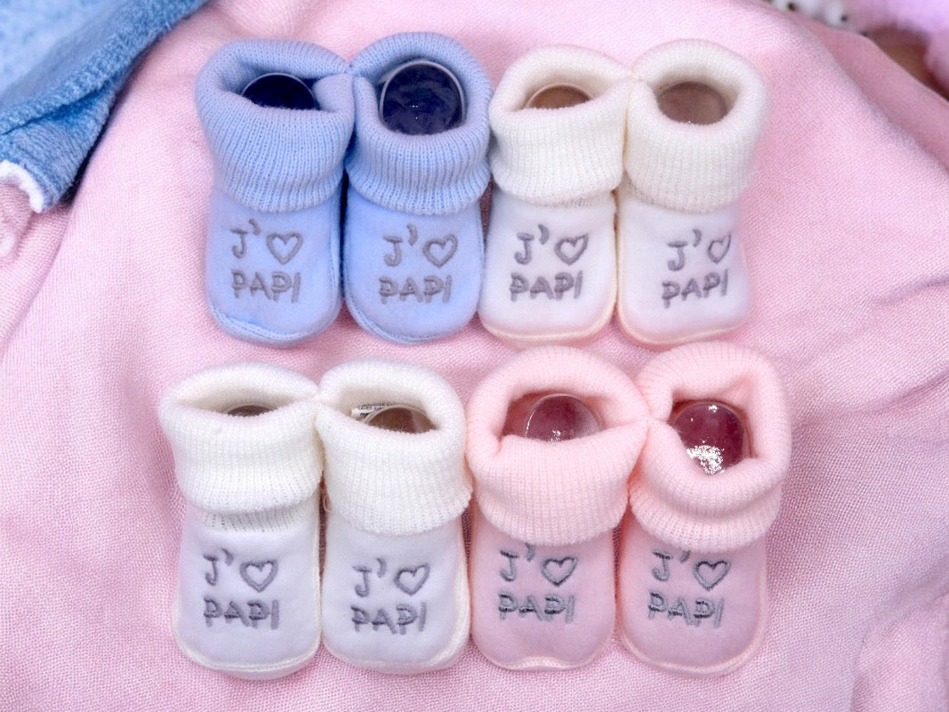 Chaussons Bébé - Taille 0-6 Mois - J'aime Papi - Brodés Naissance Layette - Annonce Grossesse