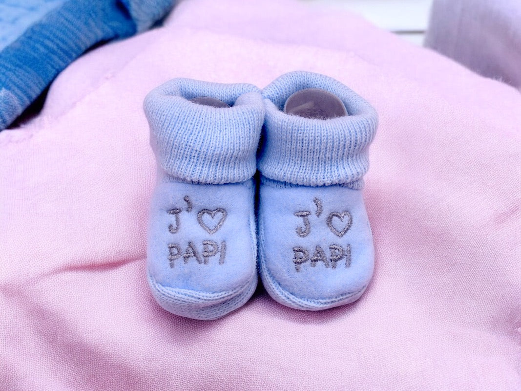 Chaussons Bébé - Taille 0-6 Mois - J'aime Papi - Brodés Naissance Layette - Annonce Grossesse