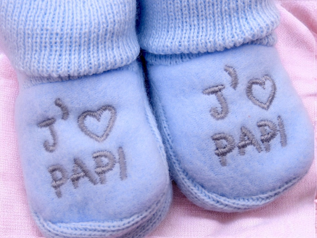 Chaussons Bébé - Taille 0-6 Mois - J'aime Papi - Brodés Naissance Layette - Annonce Grossesse