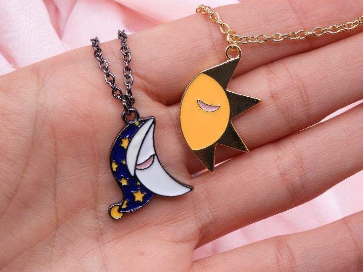 Lot de 2 Colliers D'amitié - Lune Soleil - BFF - Best Friends Forever - Pendentif - Mignon