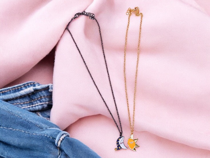 Lot de 2 Colliers D'amitié - Lune Soleil - BFF - Best Friends Forever - Pendentif - Mignon
