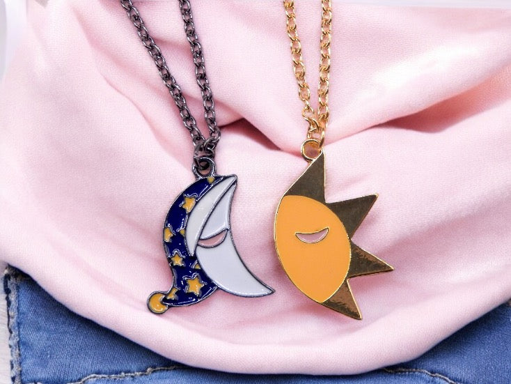 Lot de 2 Colliers D'amitié - Lune Soleil - BFF - Best Friends Forever - Pendentif - Mignon