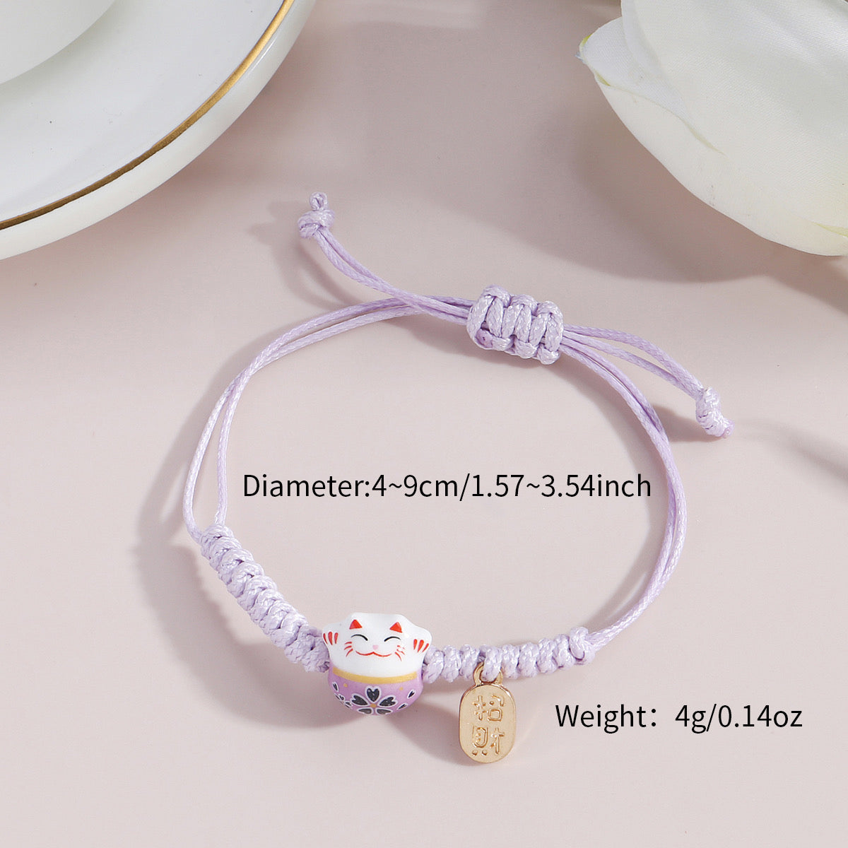 Bracelets Cordon Réglable Chat Chinois - Porte Bonheur - Lucky - Amoureux des Chats - Mignon