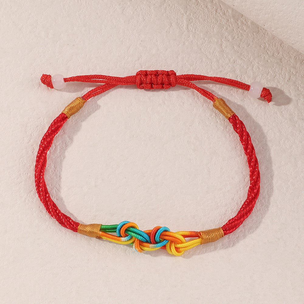 Bracelet Cordon Réglable - Infini Multicouleur - Cordon Rouge