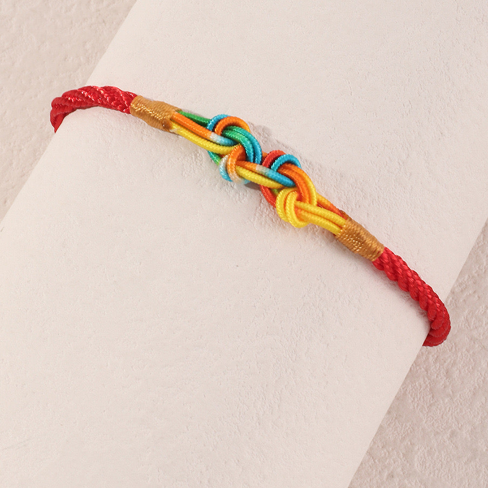 Bracelet Cordon Réglable - Infini Multicouleur - Cordon Rouge