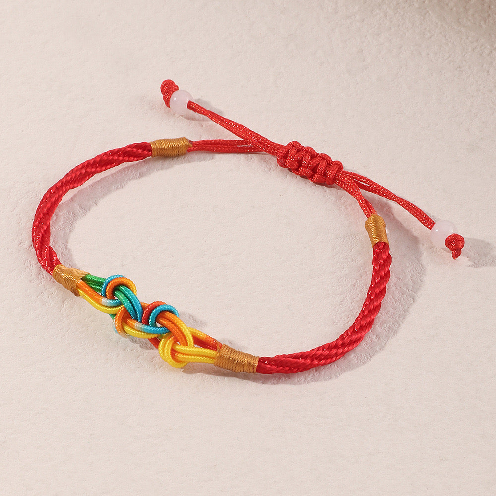 Bracelet Cordon Réglable - Infini Multicouleur - Cordon Rouge