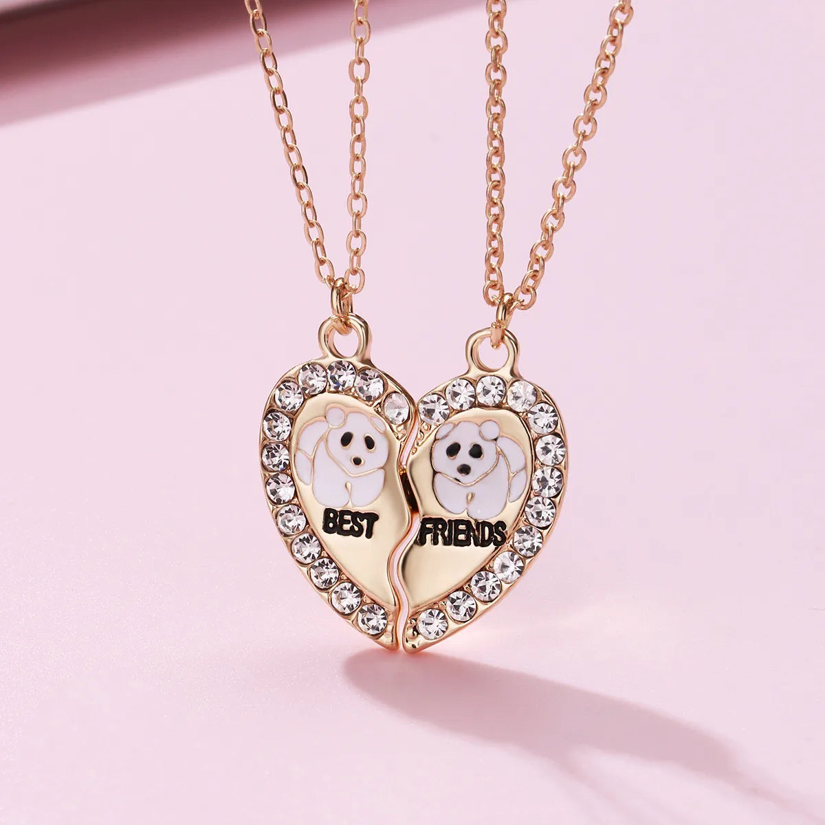 Lot de 2 Colliers BFF - Coeur Aimanté Panda Ours - Best Friends Forever - Pendentif et Chaine Argenté Doré - Amitié