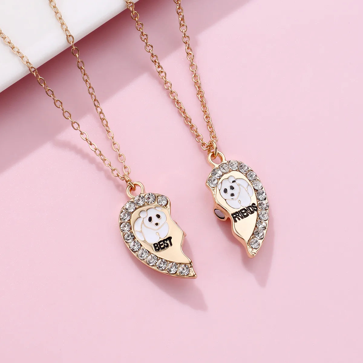 Lot de 2 Colliers BFF - Coeur Aimanté Panda Ours - Best Friends Forever - Pendentif et Chaine Argenté Doré - Amitié
