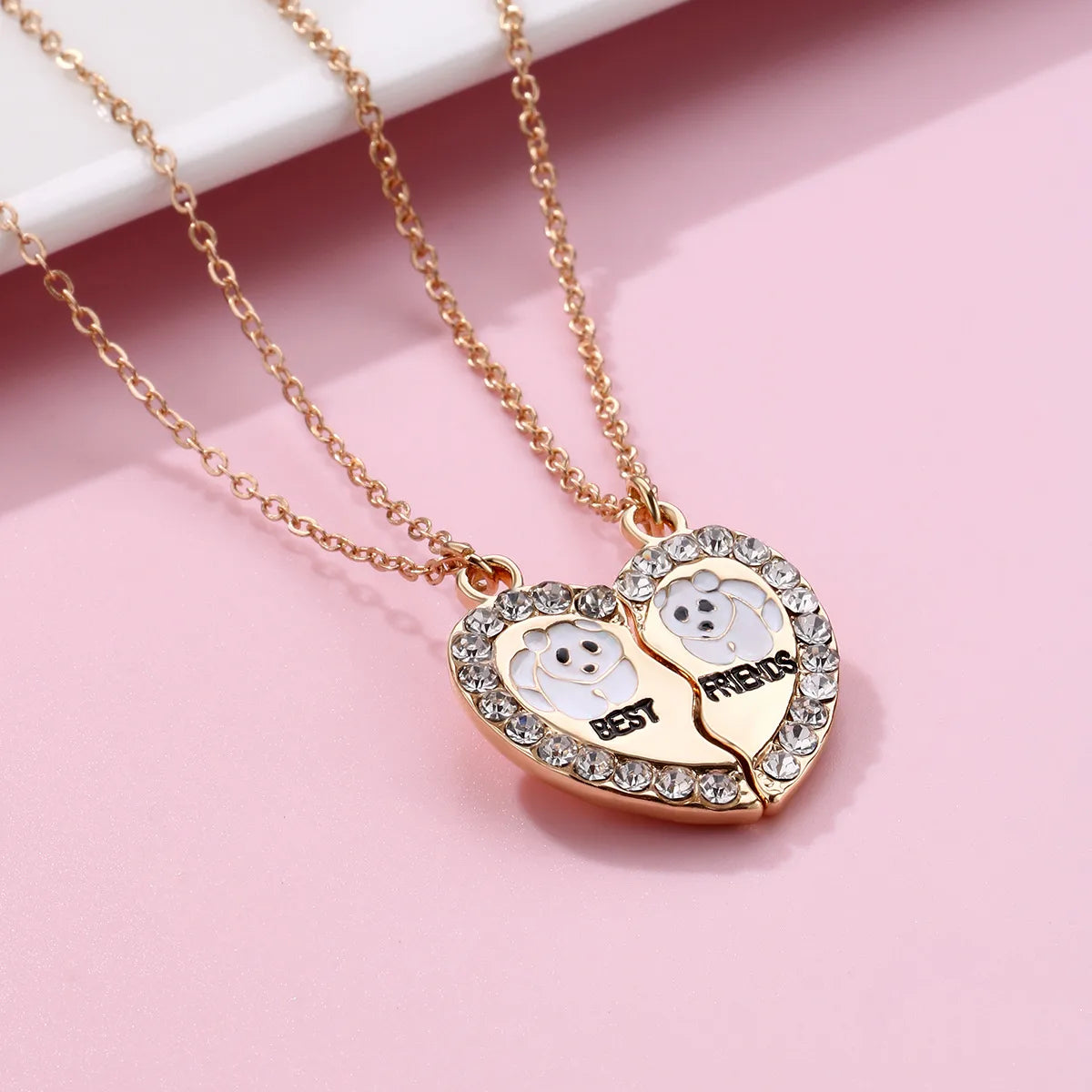 Lot de 2 Colliers BFF - Coeur Aimanté Panda Ours - Best Friends Forever - Pendentif et Chaine Argenté Doré - Amitié