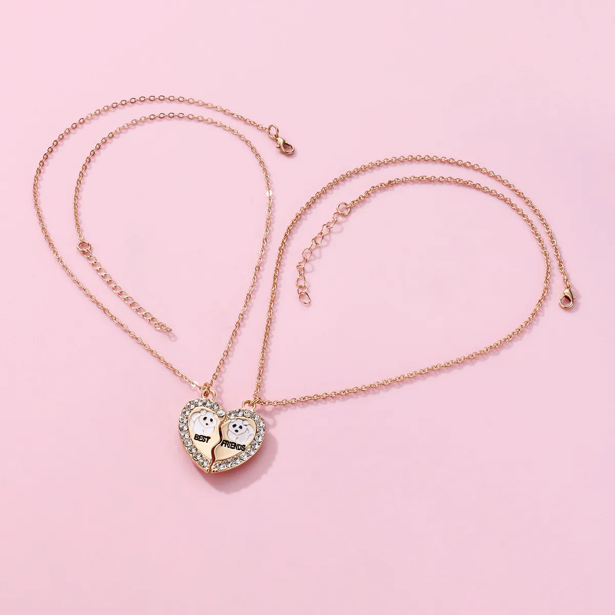 Lot de 2 Colliers BFF - Coeur Aimanté Panda Ours - Best Friends Forever - Pendentif et Chaine Argenté Doré - Amitié