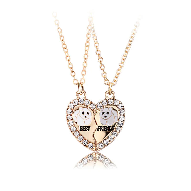 Lot de 2 Colliers BFF - Coeur Aimanté Panda Ours - Best Friends Forever - Pendentif et Chaine Argenté Doré - Amitié