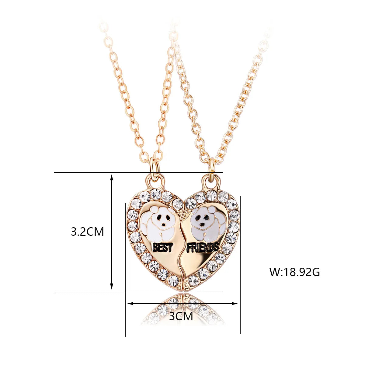 Lot de 2 Colliers BFF - Coeur Aimanté Panda Ours - Best Friends Forever - Pendentif et Chaine Argenté Doré - Amitié