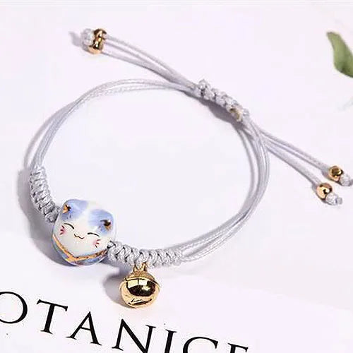 Verstellbare Kordelarmbänder mit chinesischer Glückskatze für viel Glück – Katzenliebhaber – Fantasie – Kordelarmband