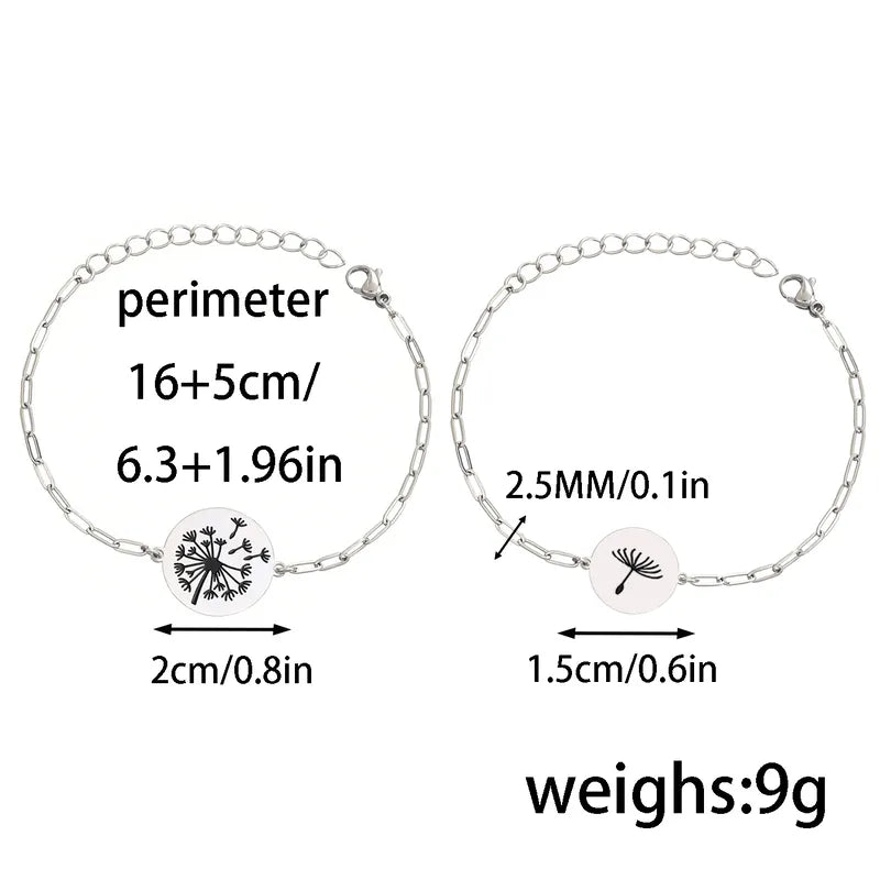 Lot de 2, 3, 4 ou 5 Bracelets Maillons - Pissenlits - À Partager entre Parents/Enfants - Mère/Père et Filles/Fils - Acier Inoxydable 304