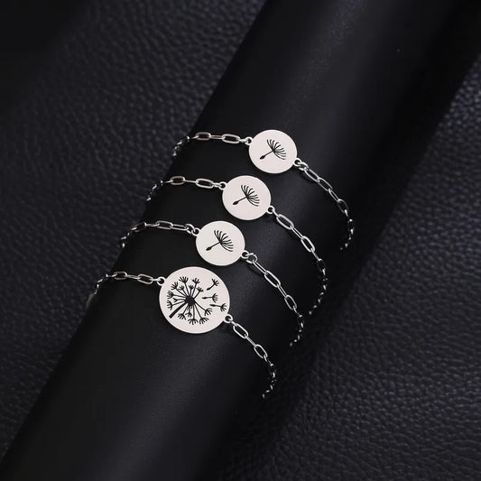 Lot de 2, 3, 4 ou 5 Bracelets Maillons - Pissenlits - À Partager entre Parents/Enfants - Mère/Père et Filles/Fils - Acier Inoxydable 304