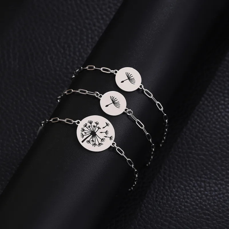 Lot de 2, 3, 4 ou 5 Bracelets Maillons - Pissenlits - À Partager entre Parents/Enfants - Mère/Père et Filles/Fils - Acier Inoxydable 304