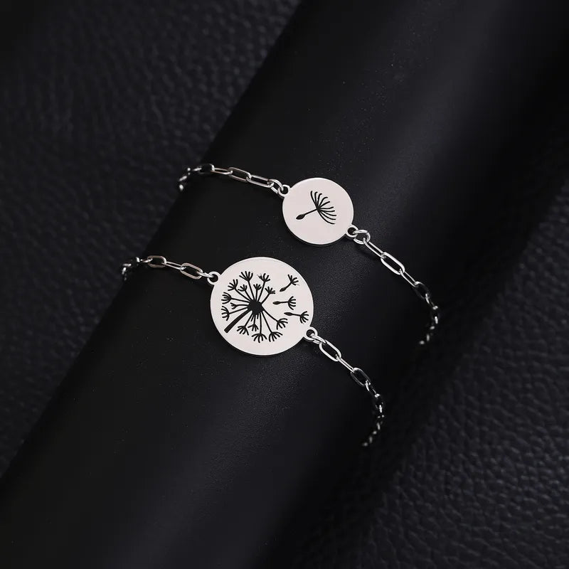 Lot de 2, 3, 4 ou 5 Bracelets Maillons - Pissenlits - À Partager entre Parents/Enfants - Mère/Père et Filles/Fils - Acier Inoxydable 304