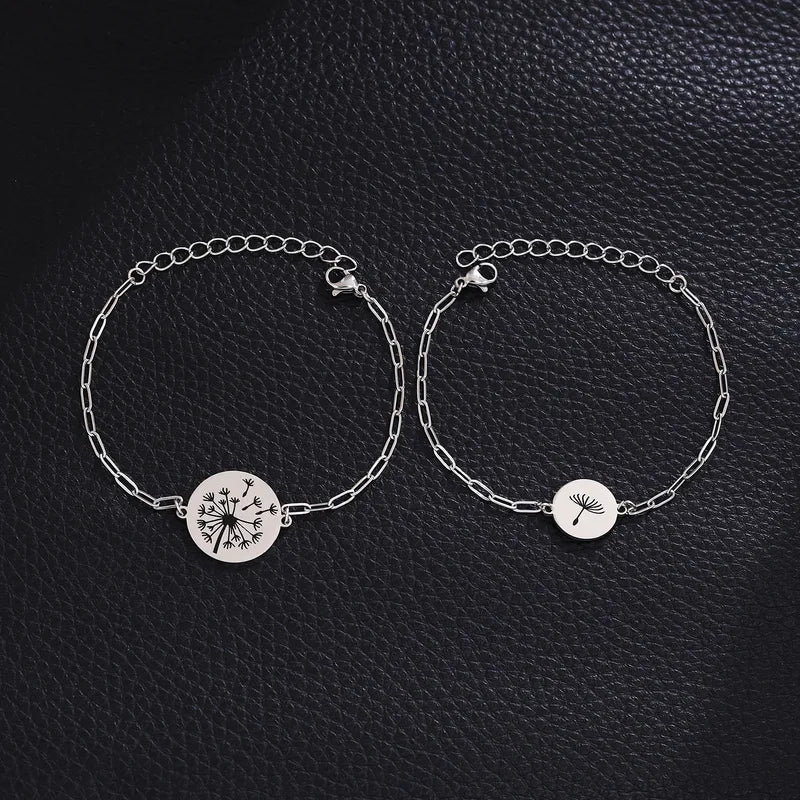 Lot de 2, 3, 4 ou 5 Bracelets Maillons - Pissenlits - À Partager entre Parents/Enfants - Mère/Père et Filles/Fils - Acier Inoxydable 304