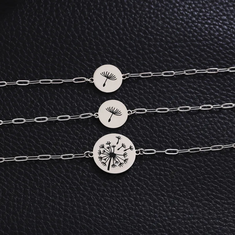 Lot de 2, 3, 4 ou 5 Bracelets Maillons - Pissenlits - À Partager entre Parents/Enfants - Mère/Père et Filles/Fils - Acier Inoxydable 304