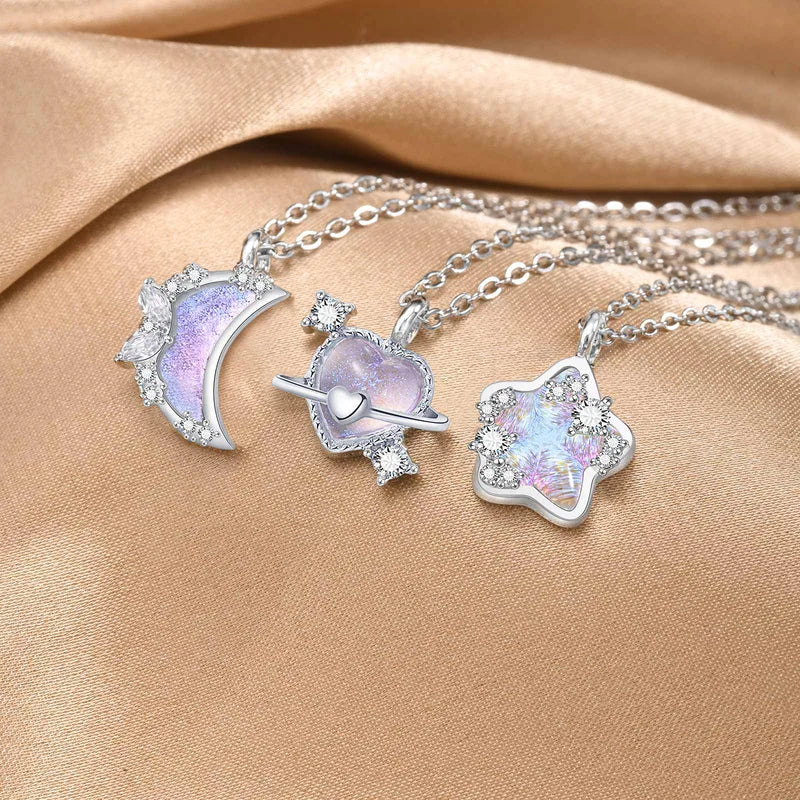 Lot de 3 Colliers D'amitié - Lune Coeur Etoile  - BFF - Best Friends Forever - Acier Inoxydable - Pendentif Mignon - Amitié