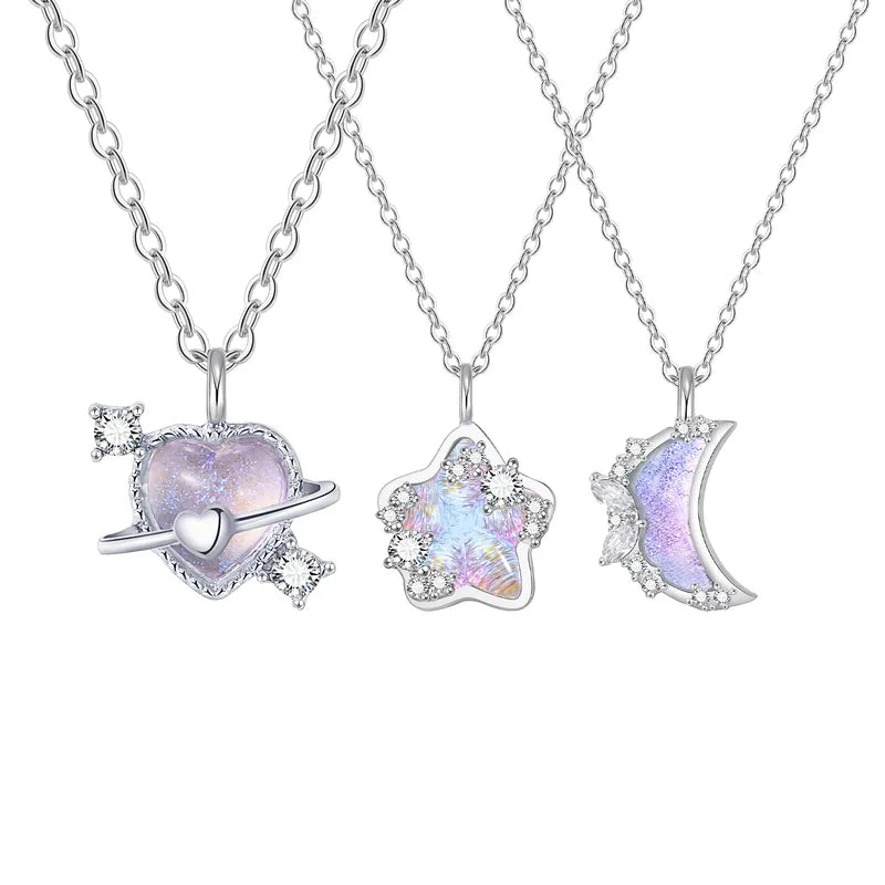 Lot de 3 Colliers D'amitié - Lune Coeur Etoile  - BFF - Best Friends Forever - Acier Inoxydable - Pendentif Mignon - Amitié