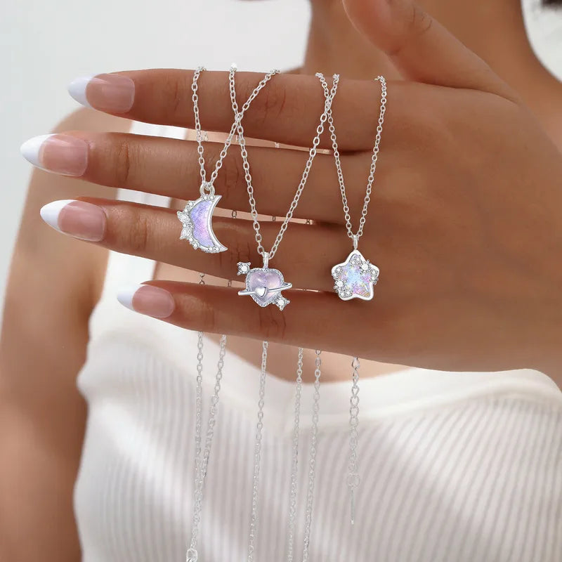 Lot de 3 Colliers D'amitié - Lune Coeur Etoile  - BFF - Best Friends Forever - Acier Inoxydable - Pendentif Mignon - Amitié