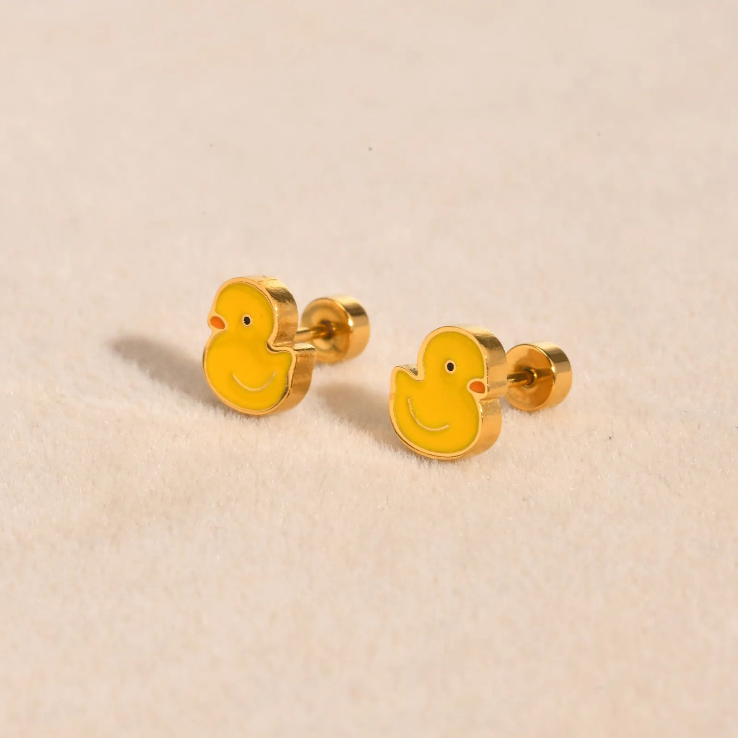 Boucles Oreilles - Petit Canard - Mignon - Acier Inoxydable Doré - Clous d'Oreilles