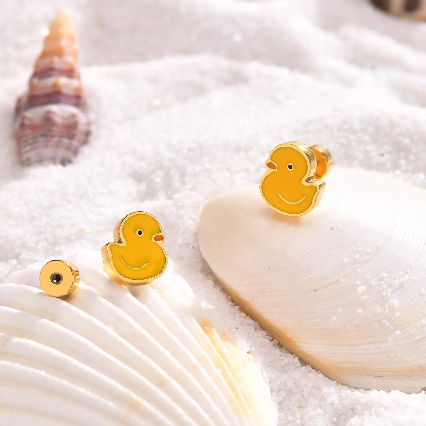 Boucles Oreilles - Petit Canard - Mignon - Acier Inoxydable Doré - Clous d'Oreilles