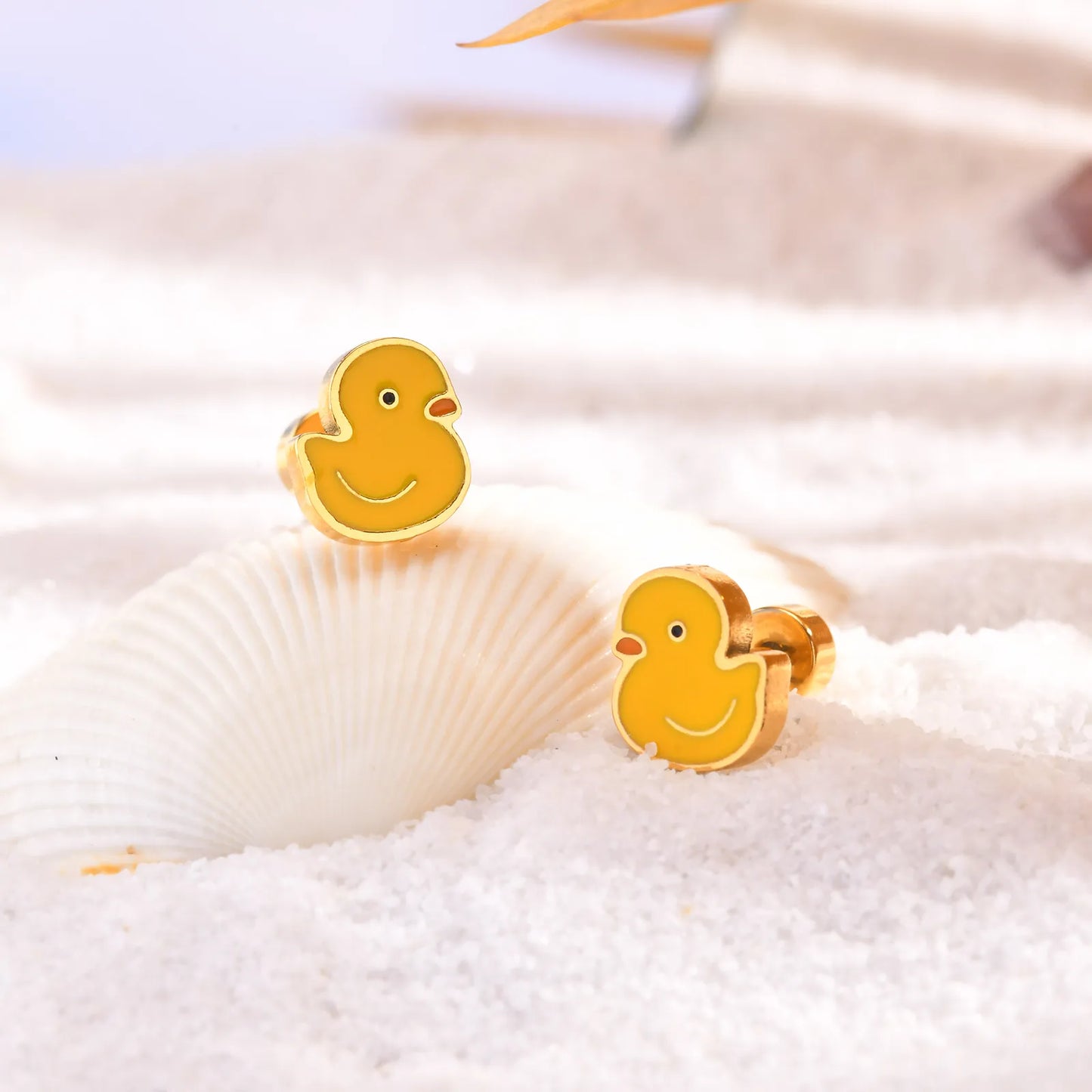 Boucles Oreilles - Petit Canard - Mignon - Acier Inoxydable Doré - Clous d'Oreilles