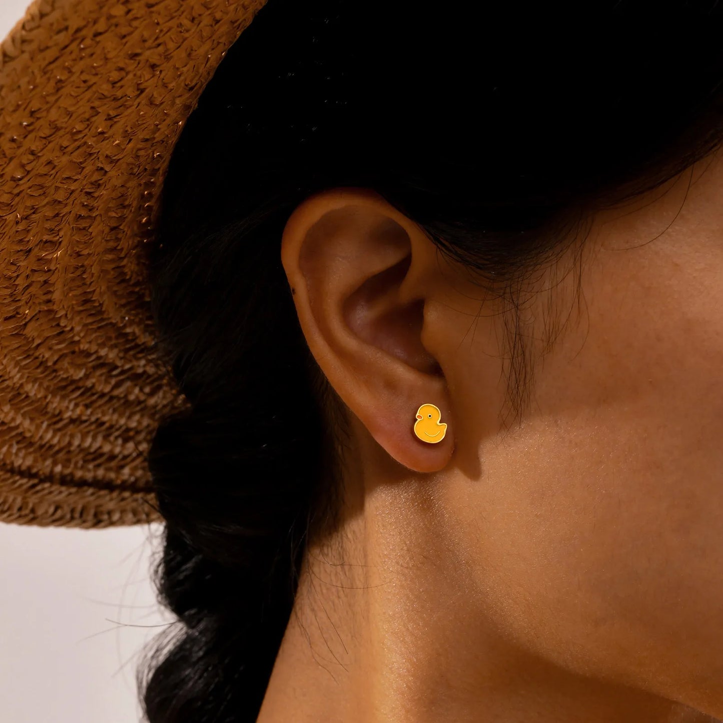 Boucles Oreilles - Petit Canard - Mignon - Acier Inoxydable Doré - Clous d'Oreilles