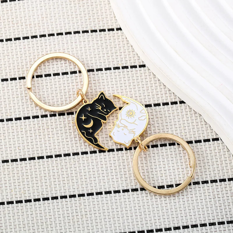 Porte Clés - Mignon Chat - Acier Inoxydable - A Partager - Amoureux - Meilleurs Amis - Pendentif Sac - BFF - Best Friends